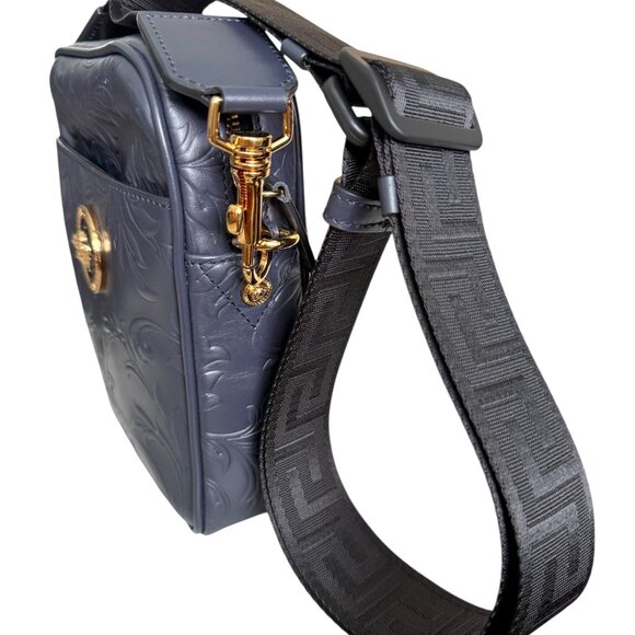 Versace Embossed Blue Calf Leather Shoulder Crossbody Messenger Bag, 1002885 - Picture 14 of 16